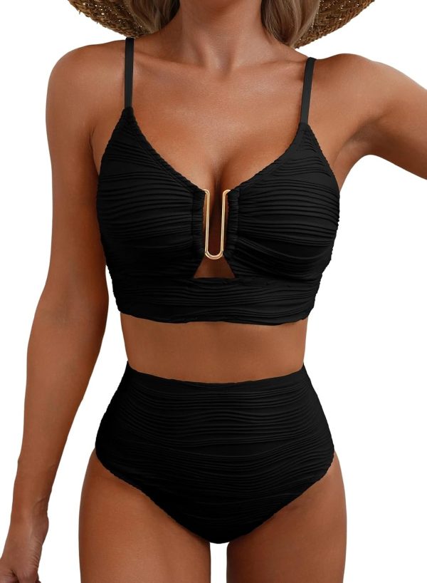 61qJ-hePnJL._AC_SL1500_ High Waisted 2 Piece Bikini Set, Adjustable Swimwear