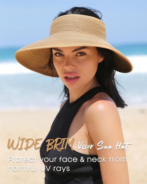 Wide Brim Straw Sun Hat with Ponytail Hole