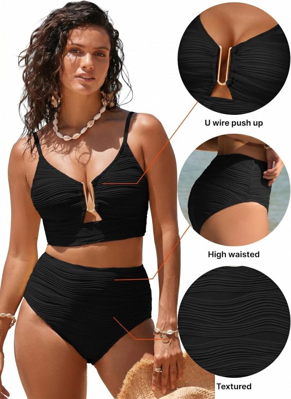 81MXN0WYmAL._AC_SL1500_ High Waisted 2 Piece Bikini Set, Adjustable Swimwear